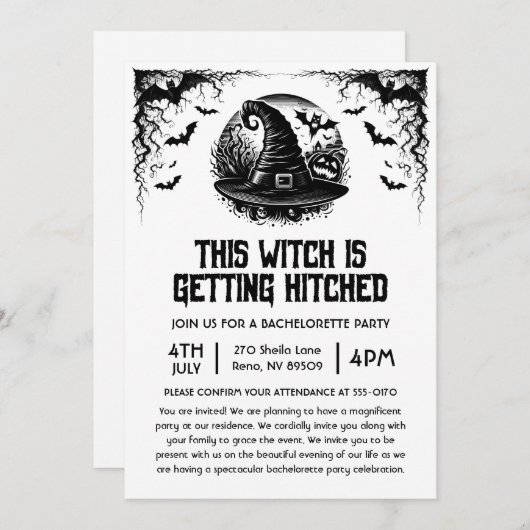 Diese Hexe wird von Junggeselinnen-Abschied getrof Einladung (Vorne/Hinten)