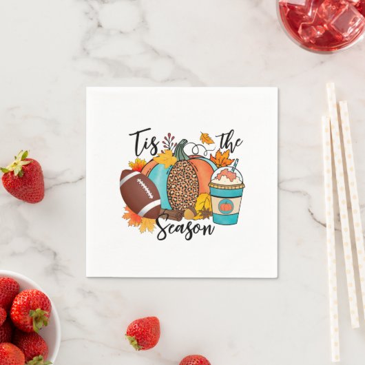 'Diese Jahreszeit - Herbst, Fußball und Kürbisgewü Serviette (Beispiel)