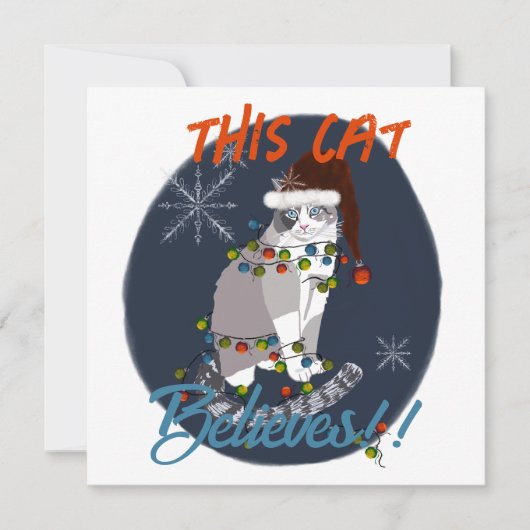 Diese Katze glaubt an Weihnachtskarte Dankeskarte (Vorderseite)