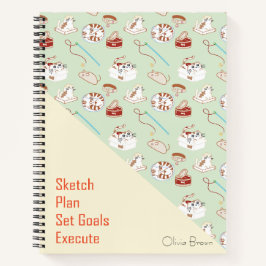 Diese Katzenlebenskatzenmuster Grün Beige mit Name Notizblock