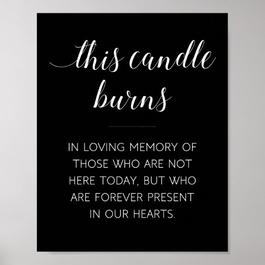 Diese Kerze Burns Memorial Wedding Sign Black Poster (Vorne)