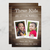 Diese Kinder werden heiraten Fotos Wood Funny Save The Date (Vorne/Hinten)
