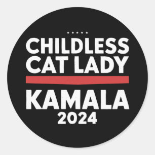 Diese kinderlose Katze-Lady wählt Kamala 2024 Runder Aufkleber