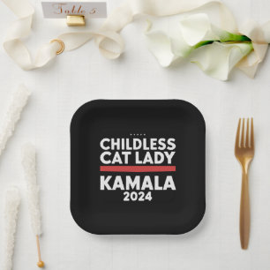 Diese kinderlose Katzenlady wählt Kamala 2024 Pappteller