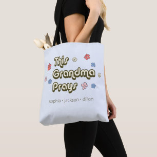 Diese Oma betet Retro Hellblau-Tragetasche Tasche