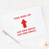 "Diese Seite nach oben" "Andere Seite nach oben!" Quadratischer Aufkleber (Umschlag)