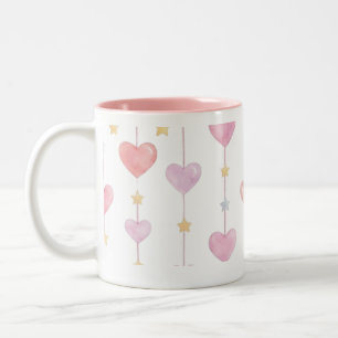Diese süße Wasserfarbe hängende Herzen und Sterne Zweifarbige Tasse