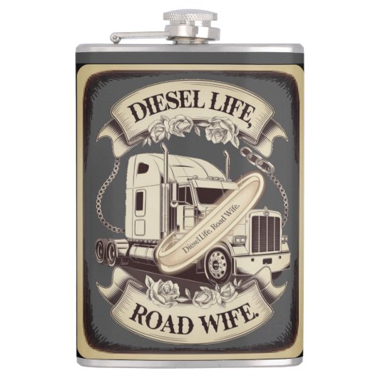 Diesel Leben...Straßenfrau Flachmann (Vorderseite)