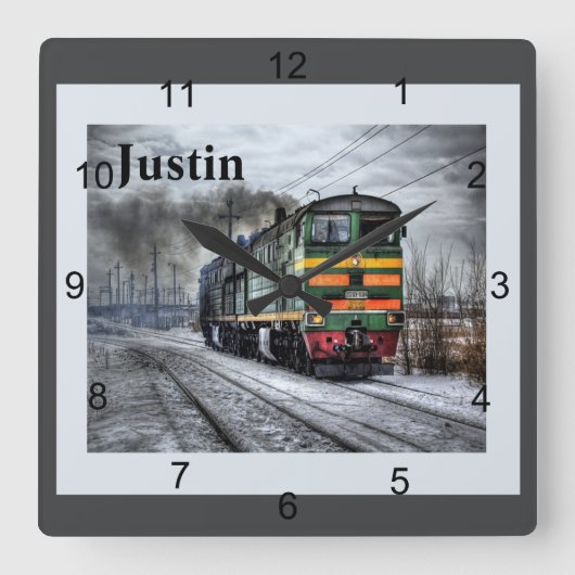 Diesel Locomotive Quadratische Wanduhr (Vorderseite)