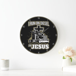 Diesel und Jesus Trucker Große Wanduhr