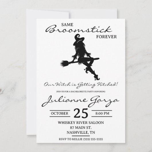 Dieselbe Broomstick für immer! Hexe Themed Bachelo Einladung (Vorderseite)