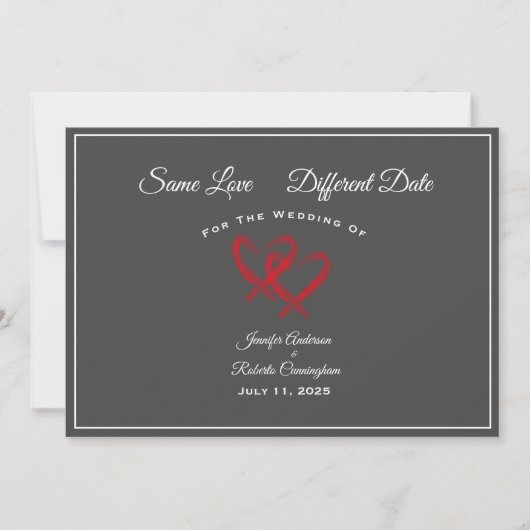 Dieselbe Liebe abweichendes Datum Hochzeit Herz Gr Save The Date (Vorderseite)