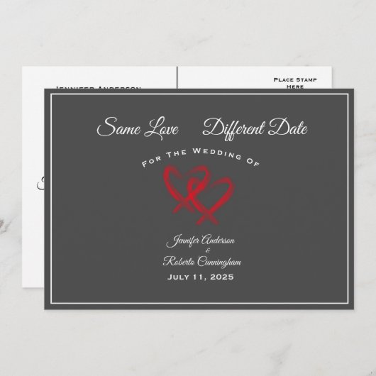 Dieselbe Liebe abweichendes Datum Hochzeit Herz Gr Save The Date (Vorne/Hinten)