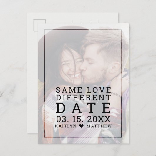 Dieselbe Liebe abweichendes Datum verblasste Foto- Ankündigungspostkarte (Vorne/Hinten)