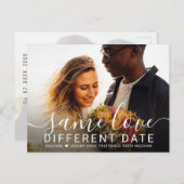 Dieselbe Liebe anderes Datum Foto verschoben Hochz Ankündigungspostkarte (Vorne/Hinten)