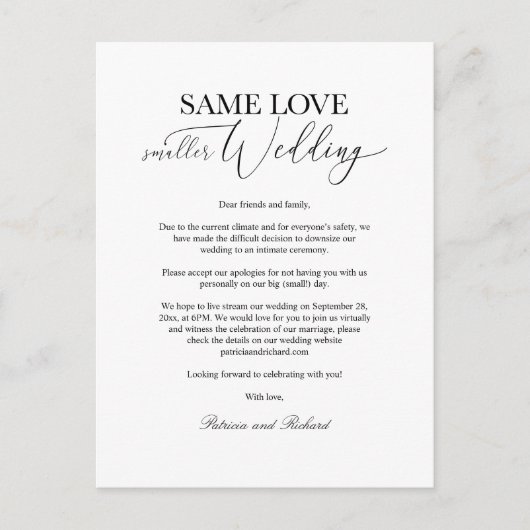 Dieselbe Liebe für Hochzeiten mit einfachem Elegan Postkarte (Vorderseite)