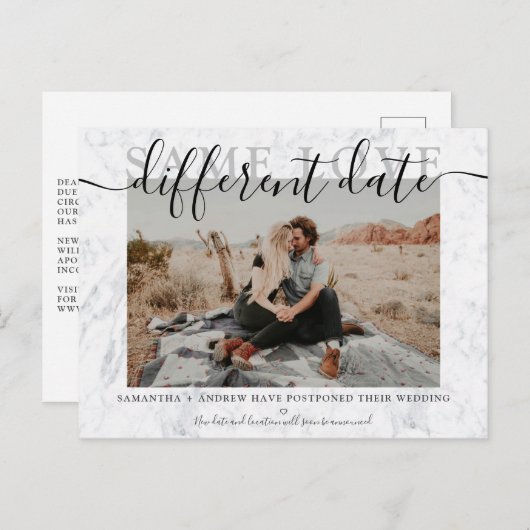 Dieselbe Liebe mit verschiedenen Datums-Marmortypo Ankündigungspostkarte (Vorne/Hinten)