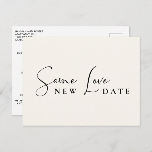 Dieselbe Liebe Neue Datumssehen ändern das Datum Ankündigungspostkarte (Vorne/Hinten)