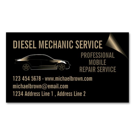 Dieselmechanik Reparatur von Kraftfahrzeugen Gold Magnetische Visitenkarte (Vorderseite)