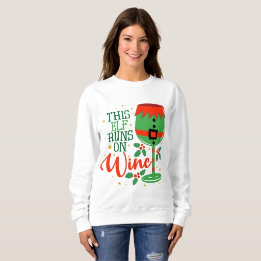 Dieser Elf läuft auf Wine Ugly Sweater Sweatshirt (Vorne ganz)