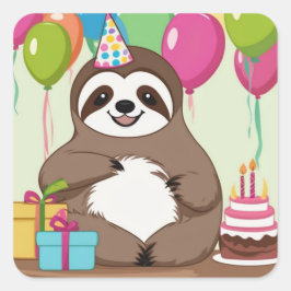 Dieser Faultier ist zum Party bereit! Quadratischer Aufkleber