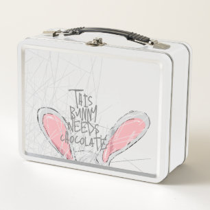 "Dieser Hase braucht Schokolade. Eierjagdkasten Metall Brotdose