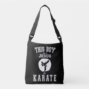 Dieser Junge fährt auf Jesus und Karate Kostümgesc Tragetaschen Mit Langen Trägern
