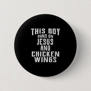 Dieser Junge läuft auf Jesus und Hühnerflügel-Desi Button