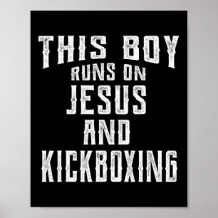 Dieser Junge läuft auf Jesus und Kickboxen Christi Poster
