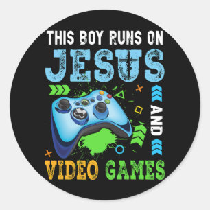 Dieser Junge läuft auf Jesus und Videospielen Chri Runder Aufkleber
