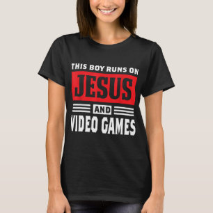 Dieser Junge läuft auf Jesus und Videospielen Chri T-Shirt