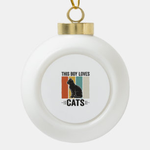 Dieser Junge liebt Katzen Retro Katzenliebhaber De Keramik Kugel-Ornament