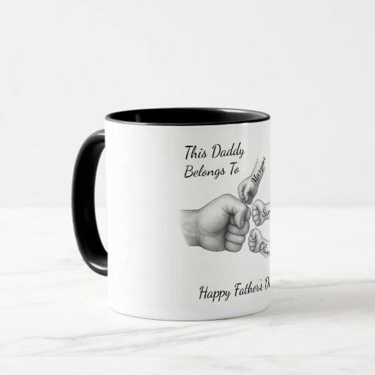 Dieser Papa gehört - Geschenk mit Kindernamen - Tasse (Vorderseite Links)