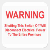 Dieser Switch trennt den elektrischen Power. Quadratischer Aufkleber (Vorderseite)