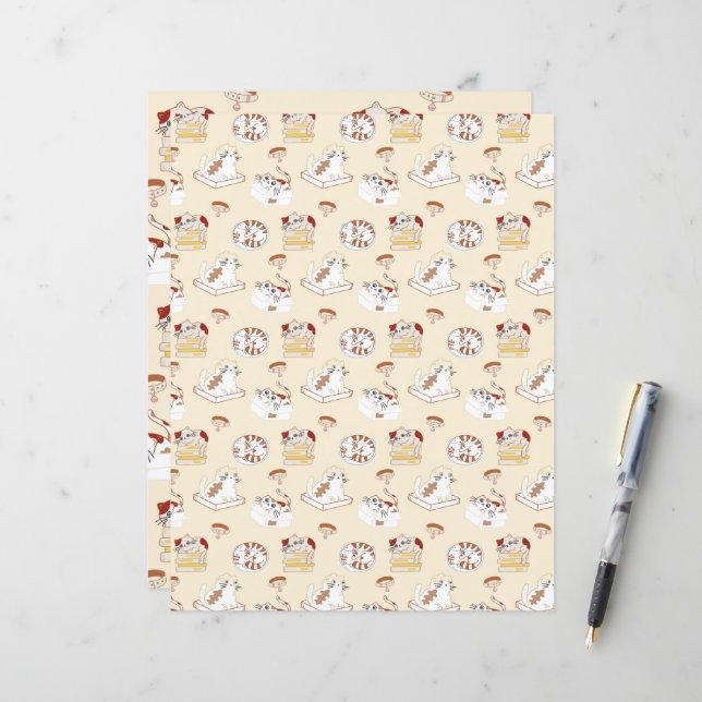Dieses beige Cat Pattern Scrapbooking Papier der K (Vorderseite/Rückseite Beispiel)