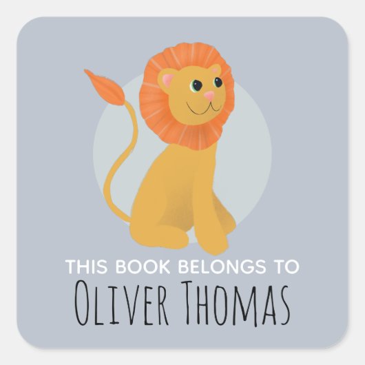 'Dieses Buch gehört dem Löwennamen Kids Buchzeiche Quadratischer Aufkleber (Vorderseite)