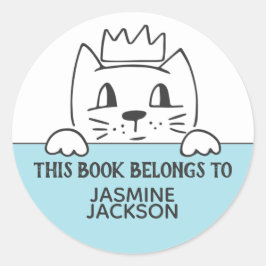 Dieses Buch gehört der niedlichen Katze w/Kronblau Runder Aufkleber