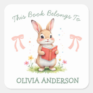 Dieses Buch gehört süßer Hase Name Schulbuch Quadratischer Aufkleber