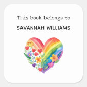 Dieses Buch gehört zu Buchzeichen Rainbow Heart Ki Quadratischer Aufkleber (Vorderseite)