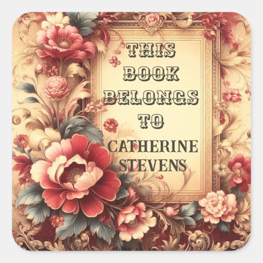 Dieses Buch gehört zu dekorativen Blumen Quadratischer Aufkleber (Vorderseite)