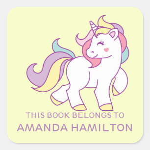 DIESES BUCH GEHÖRT ZU NIEDLICH UNICORN Yellow PINK Quadratischer Aufkleber