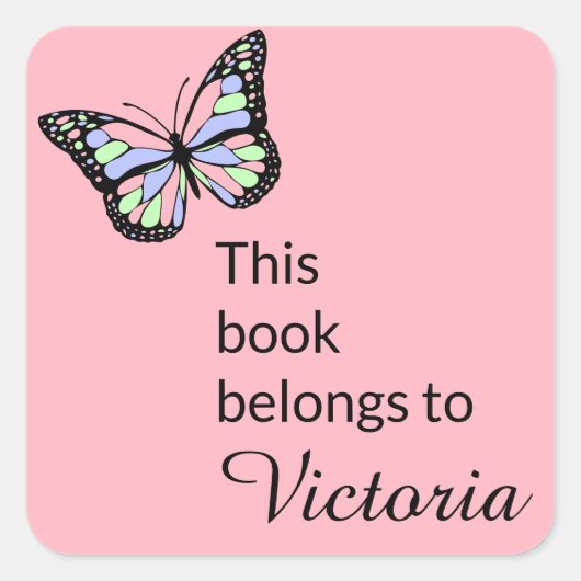 Dieses Buch gehört zu PInk mit Butterfly Quadratischer Aufkleber (Vorderseite)