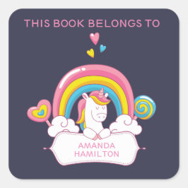 DIESES BUCH GEHÖRT ZU TRENDY UNICORN RAINBOW PINKE QUADRATISCHER AUFKLEBER