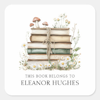 Dieses Buch gehört zu Watercolor Floral Exlibris Quadratischer Aufkleber