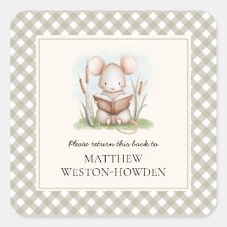 Dieses Buch gehört zu Woodland Mouse Kids Bookplat Quadratischer Aufkleber