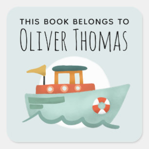 Dieses Buch gehört zum Blue Ocean Boat Kids Buchze Quadratischer Aufkleber