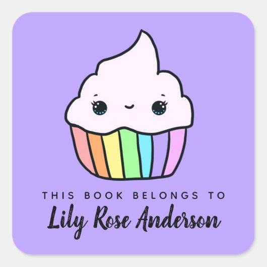 Dieses Buch gehört zum Cupcake-Buchzeichen Quadratischer Aufkleber (Vorderseite)
