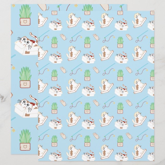 Dieses Cat Life Doodle Cat Pattern Blue Scrapbooki (Vorne/Hinten)