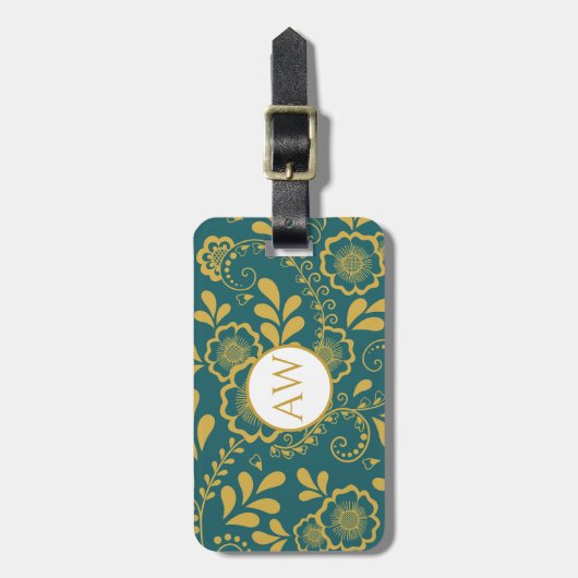 Dieses elegante Gold und smaragdfarbene Viktoriani Gepäckanhänger (Vorderseite vertikal)