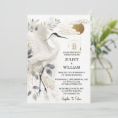 Dieses Feather Rustic Asian Sky Cloud Crane Hochze Einladung (Stehend Vorderseite)